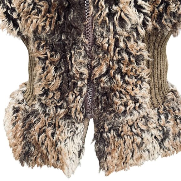 Womens Faux Fur Vest Brown Sherpa Y2K Boho Chunky Knit Waist Cozy Winter - Picture 8 of 11